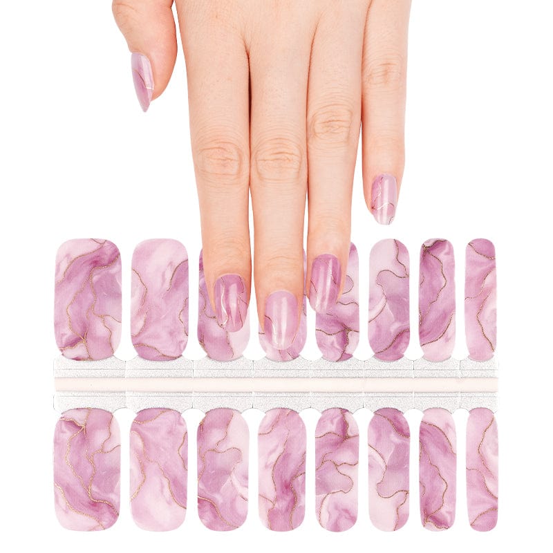 Pink marble nail wraps sheet showing dusty rose stone pattern for at-home manicure