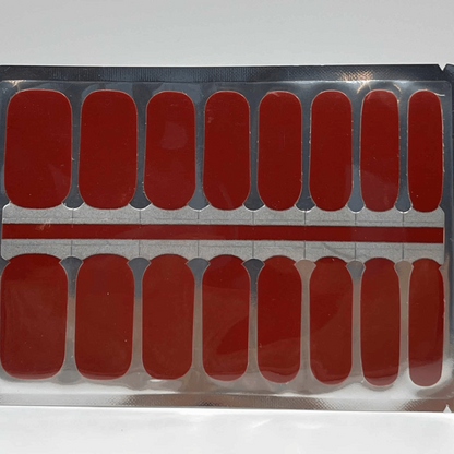 Red non-UV nail wraps sheet with 16 glossy vermillion gel nail strips