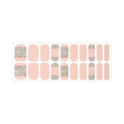 Pink and black polka dot nail wraps sheet, wide fit non-UV manicure wraps