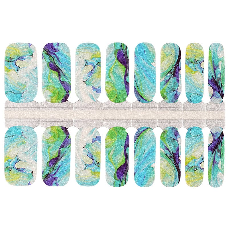 Non-UV nail wraps sheet showing blue green turquoise marble water pattern design