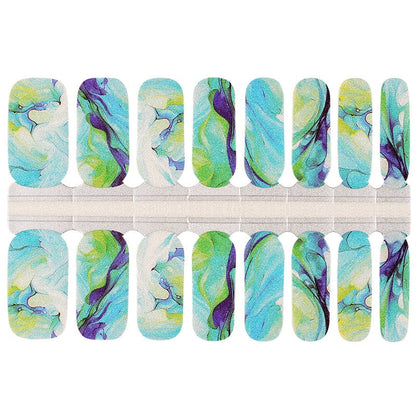 Non-UV nail wraps sheet showing blue green turquoise marble water pattern design