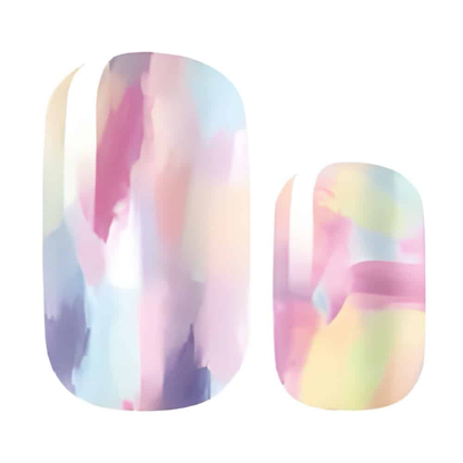 Pastel watercolour nail wraps in soft pink purple blue abstract pattern