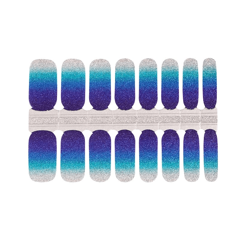 Blue to silver ombre non-UV nail wraps sheet with gradient shimmer design