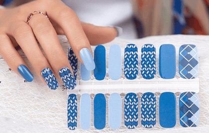 Blue chevron wave nail wraps sheet showing nautical pattern for at-home gel manicure