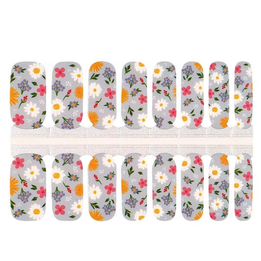 Non-UV nail wraps sheet featuring delicate wildflower pattern in pink orange white floral design