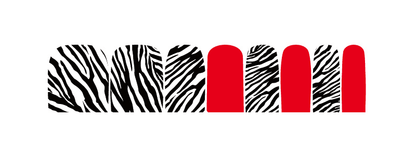 Set of zebra print and red pedicure nail wraps for at-home manicure