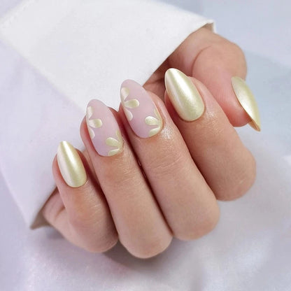 Holy Grail Nail press on Pearl Flower  - Soft Gel Press Ons (Short Almond)