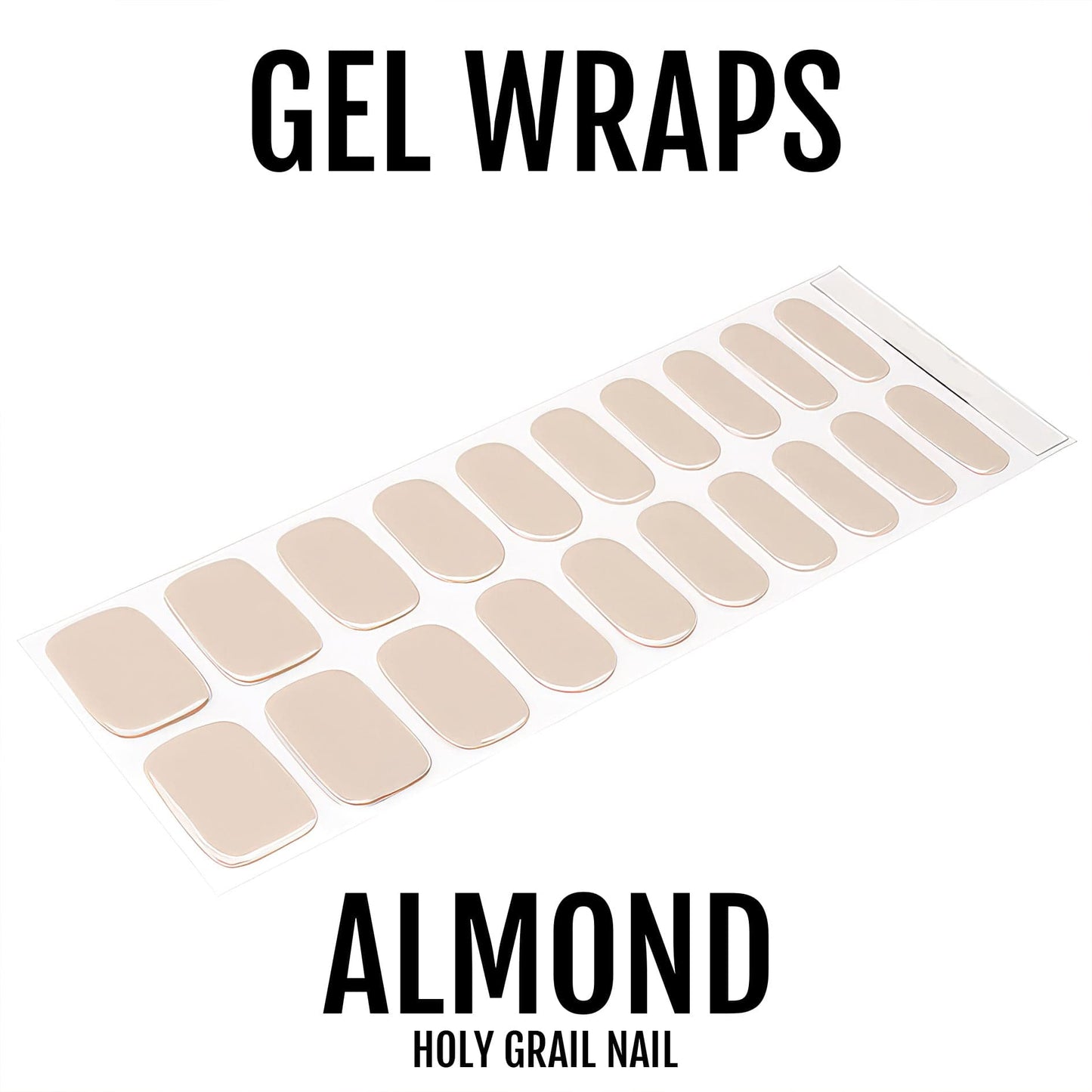 Nude almond gel nail wraps sheet with natural beige finish for at-home manicure