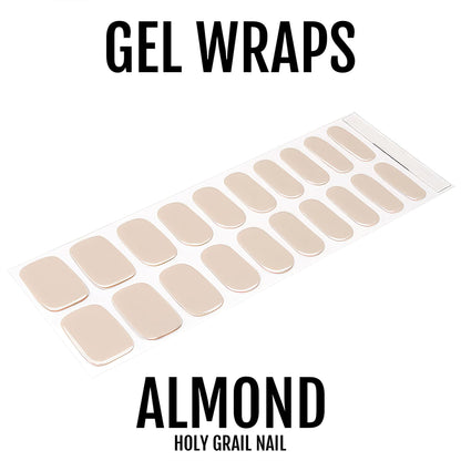 Nude almond gel nail wraps sheet with natural beige finish for at-home manicure