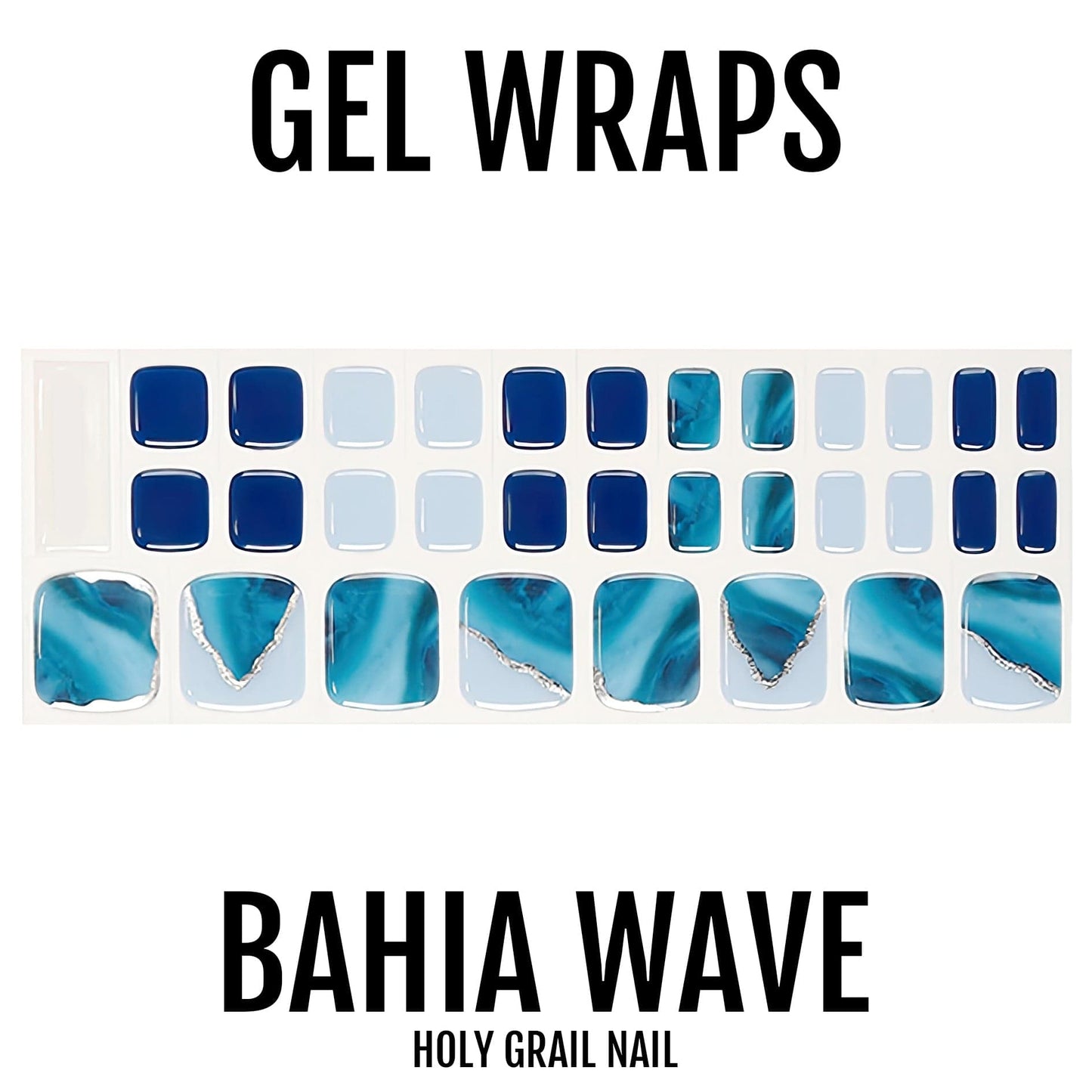 Blue wave pattern gel pedi wraps sheet showing marble design for toenails