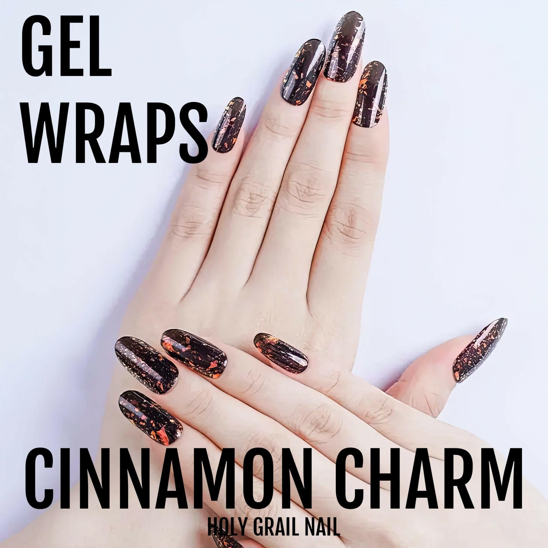 Dark burgundy gel nail wraps with holographic glitter shown on hand
