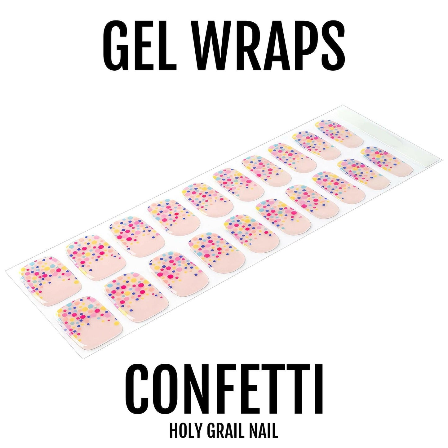 Pink gel nail wraps with rainbow confetti dots complete manicure wrap set