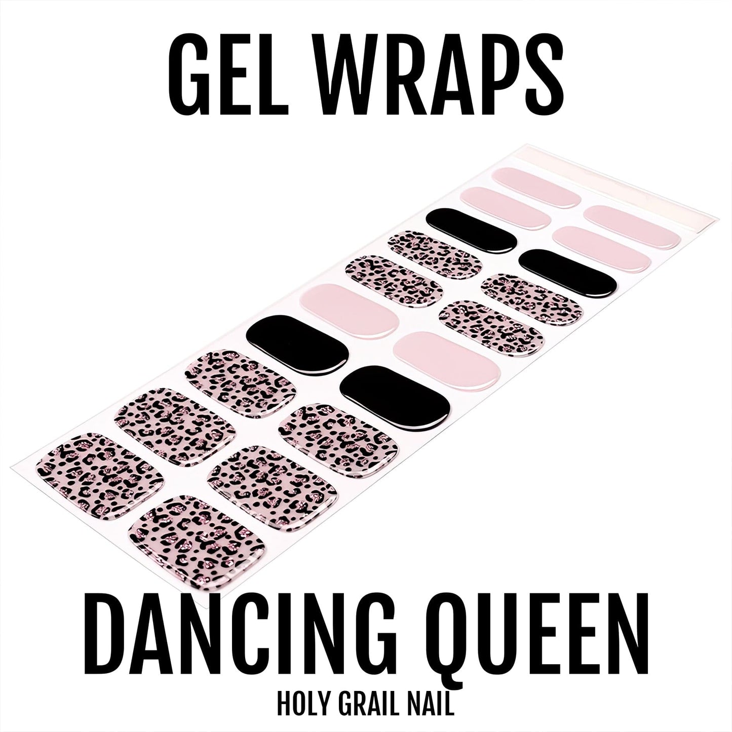 Dancing Queen gel nail wraps with black and pink leopard print pattern displayed flat