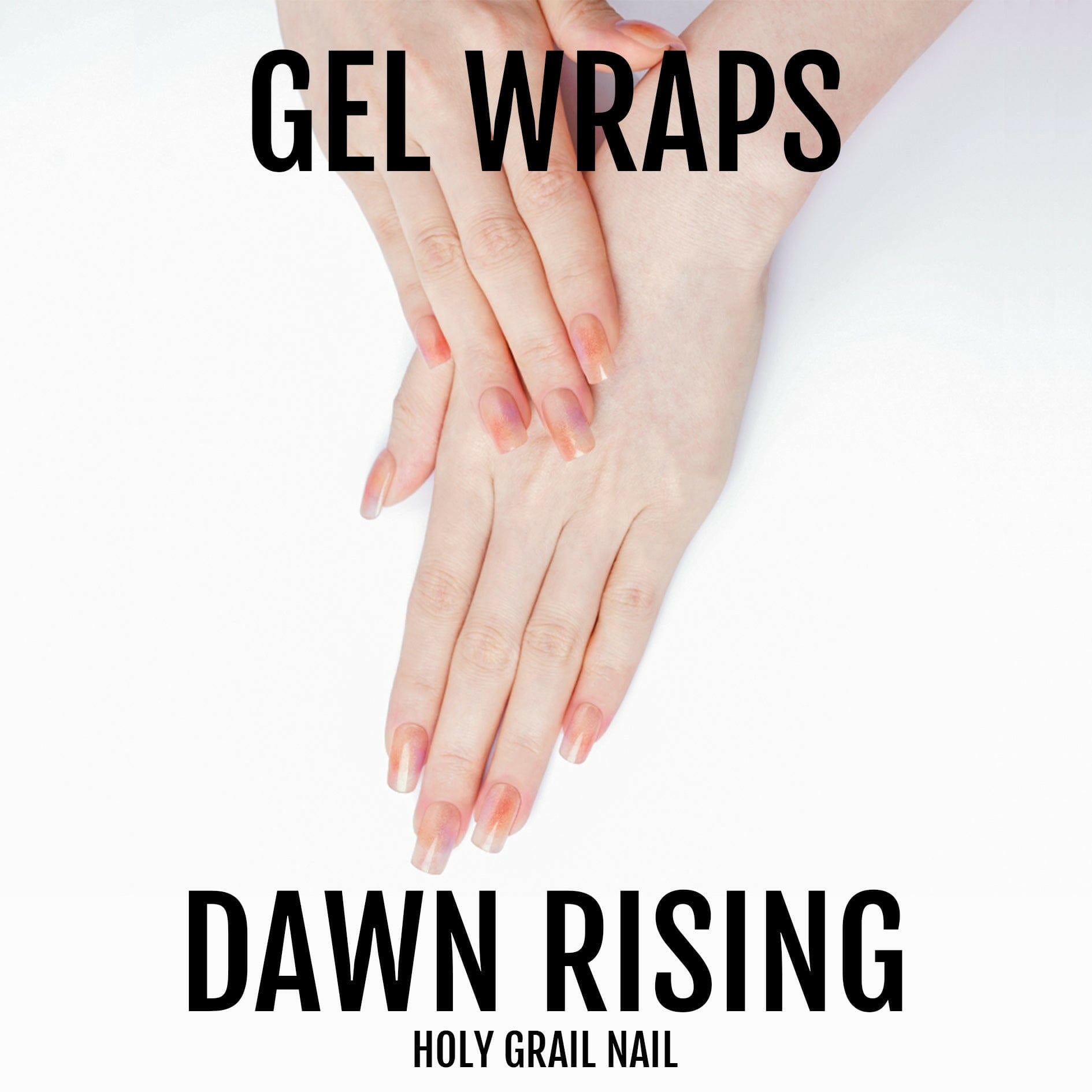 Orange gradient gel nail wraps on hands showing Dawn Rising semi-cured manicure design