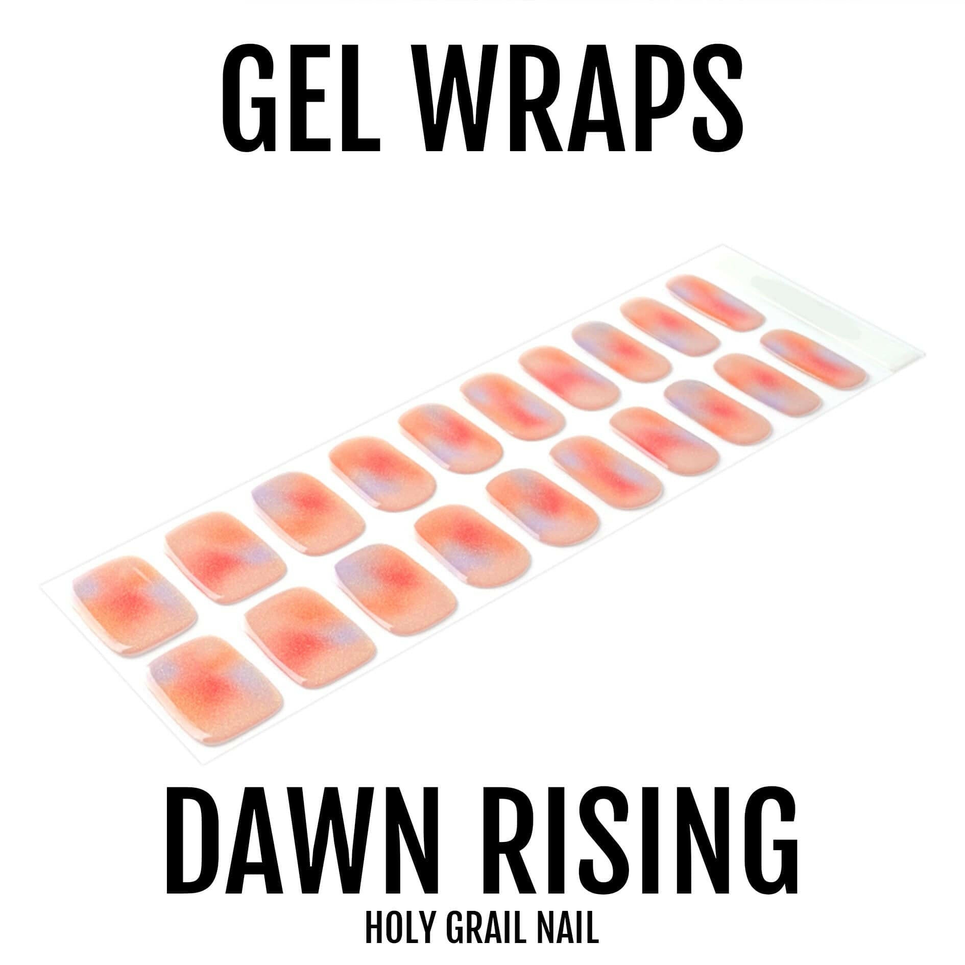 Semi-cured gel nail wraps in orange gradient Dawn Rising design sheet layout