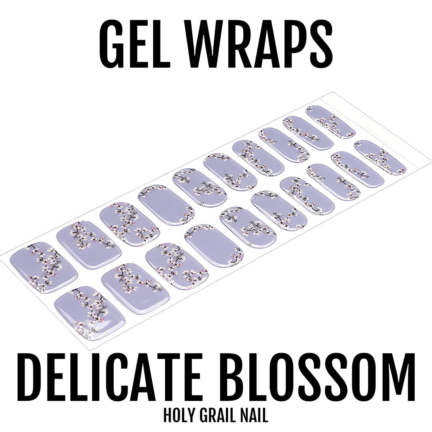 Lilac gel nail wraps sheet with delicate floral nail art design for at-home manicure