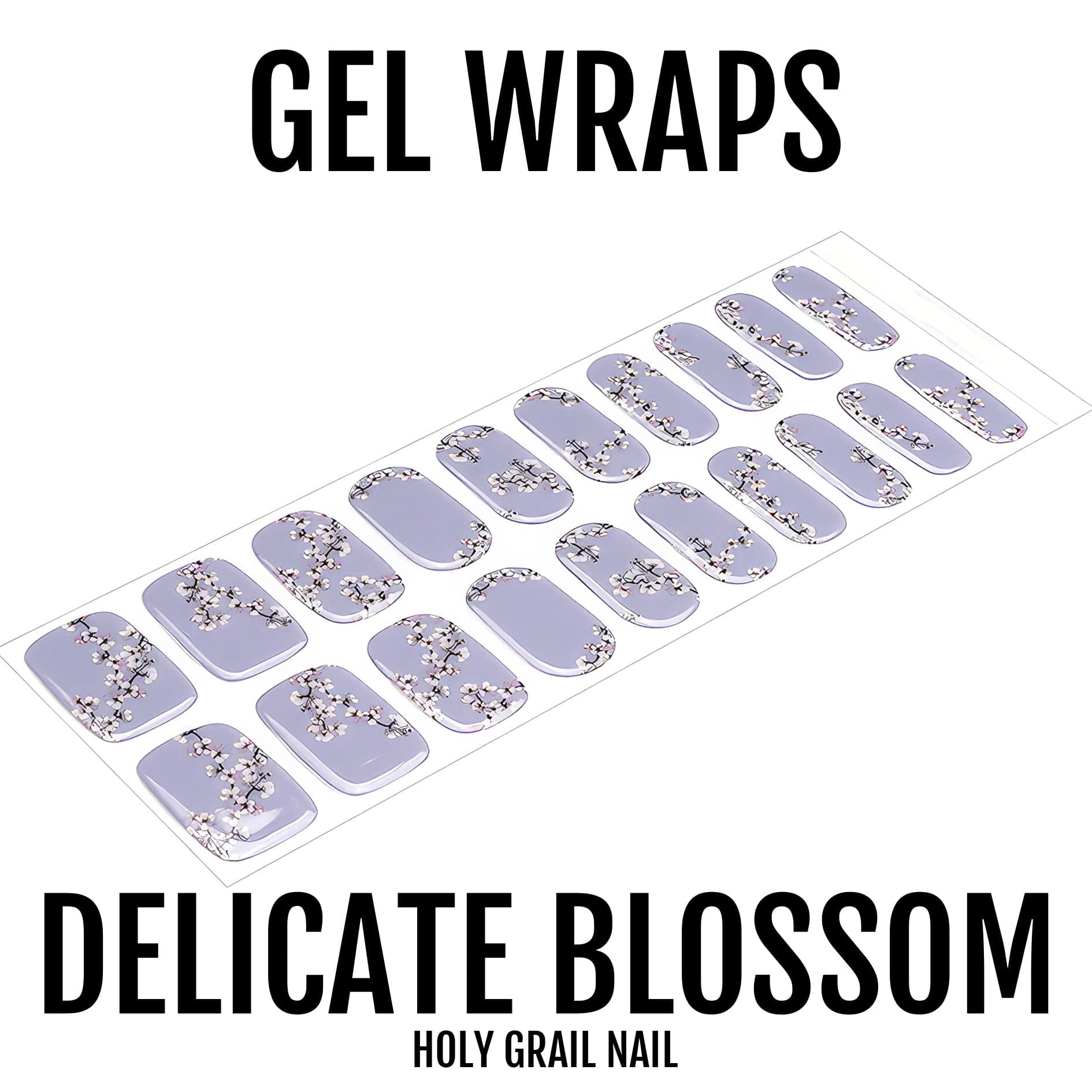 Lilac gel nail wraps sheet with delicate floral nail art design for at-home manicure