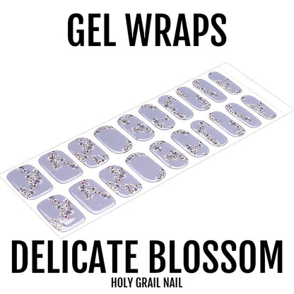 Lilac gel nail wraps sheet with delicate floral nail art design for at-home manicure