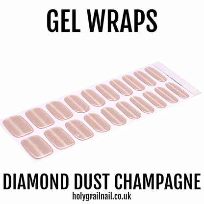 Champagne gold glitter gel nail wraps with diamond dust finish semi-cured