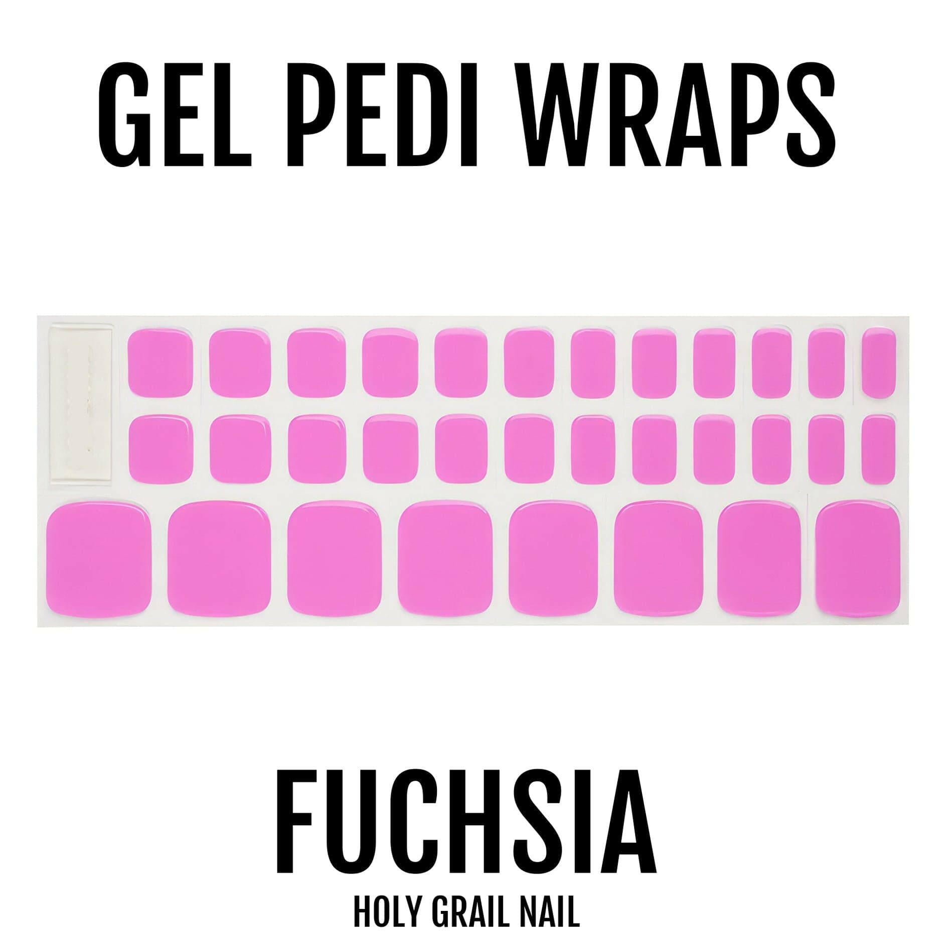Fuchsia pink gel pedi wraps nail sticker sheet with various sizes for toenails