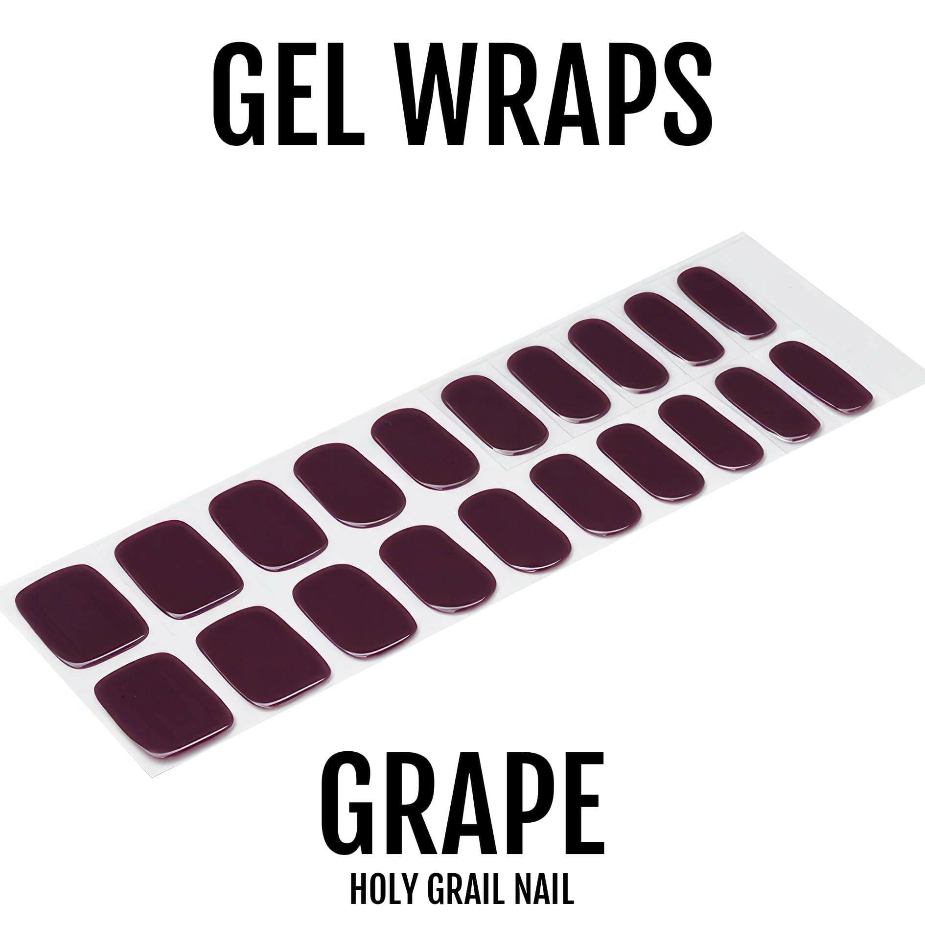 Sheet of deep purple gel nail wraps in grape burgundy colour for at-home nail art