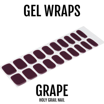 Sheet of deep purple gel nail wraps in grape burgundy colour for at-home nail art