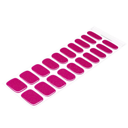 Hot pink glitter gel nail wraps sheet showing 20 sparkly semi-cured nail art strips