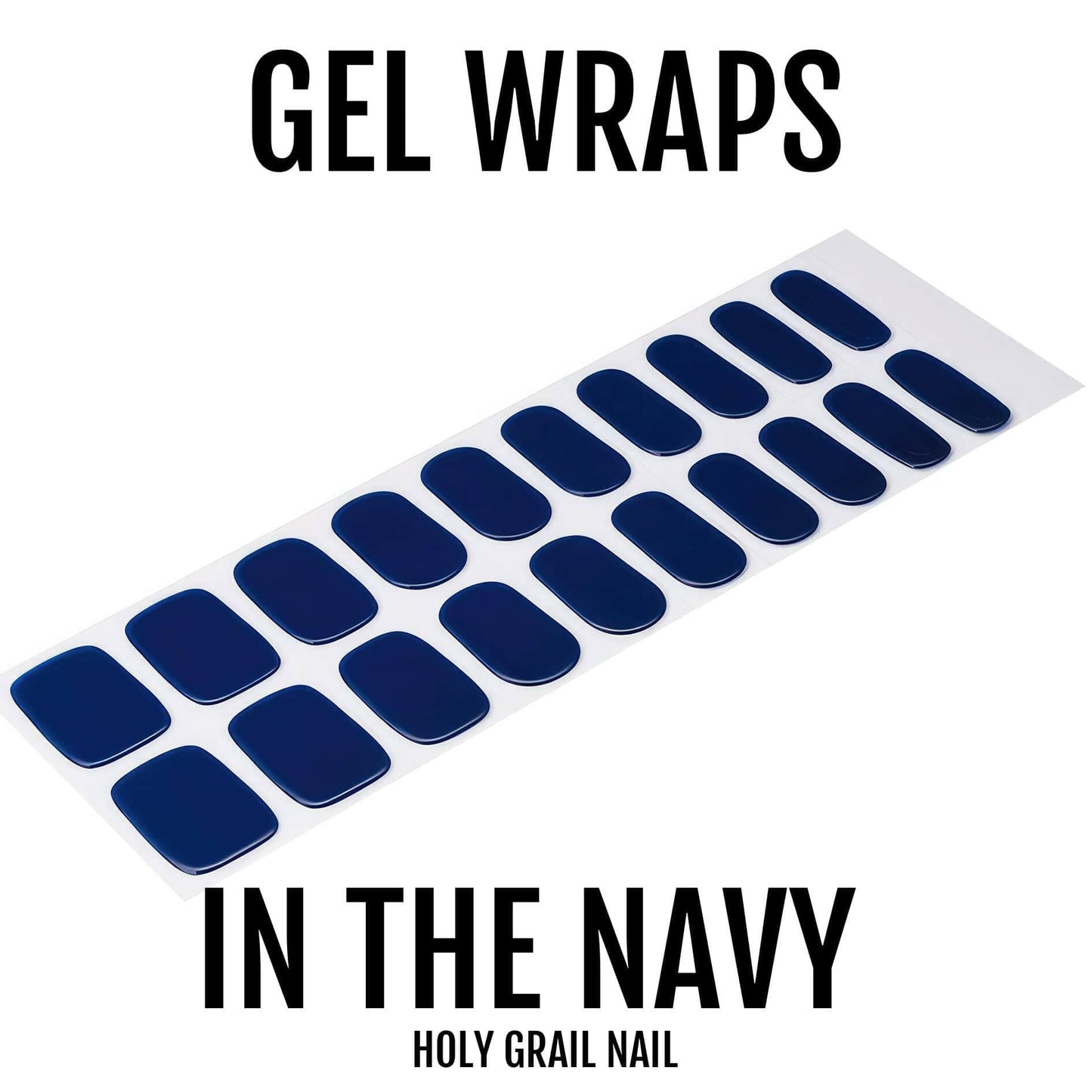 Navy blue gel nail wraps sheet showing multiple sizes for perfect nail fit