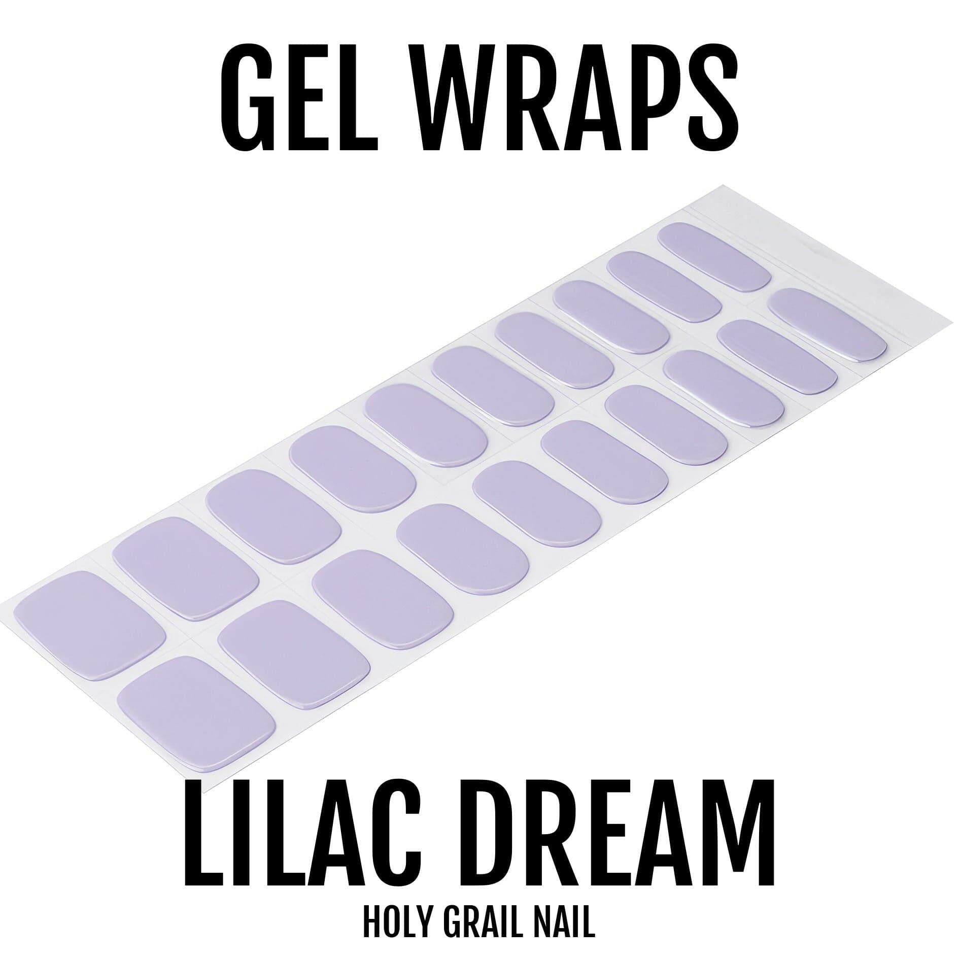 Complete set of lilac gel nail wraps in various sizes for at-home manicure