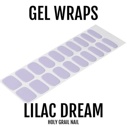 Complete set of lilac gel nail wraps in various sizes for at-home manicure
