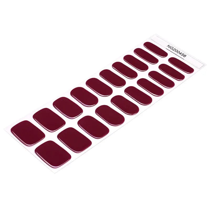 Burgundy gel nail wraps sheet showing deep red semi-cured nail strips