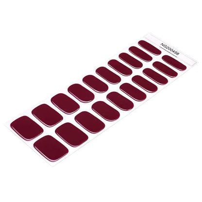 Burgundy gel nail wraps sheet showing deep red semi-cured nail strips
