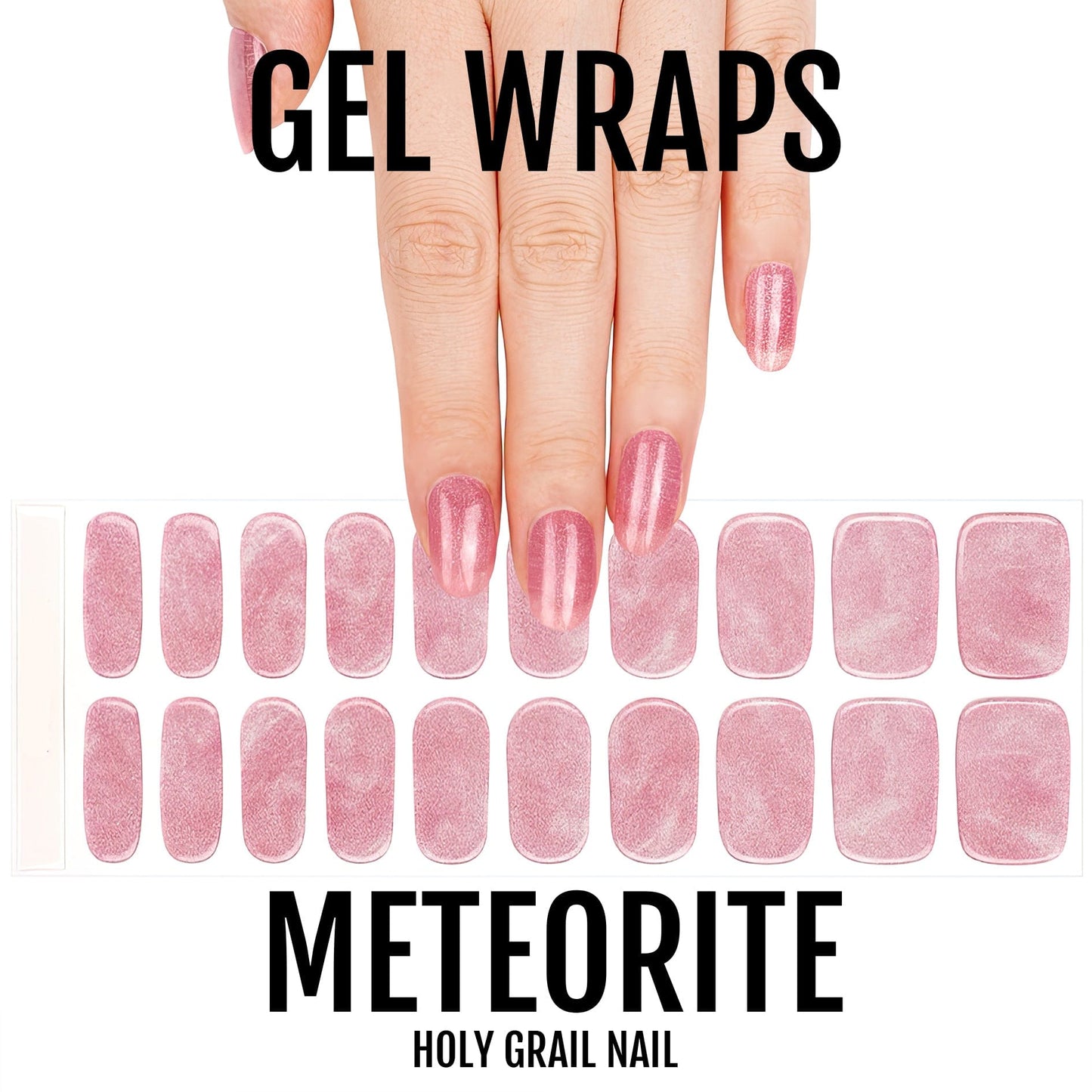 Gel nail wrap sheet with twenty purple glitter nail stickers for DIY manicure application