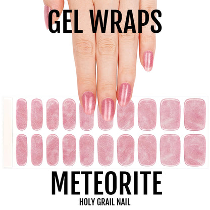 Gel nail wrap sheet with twenty purple glitter nail stickers for DIY manicure application