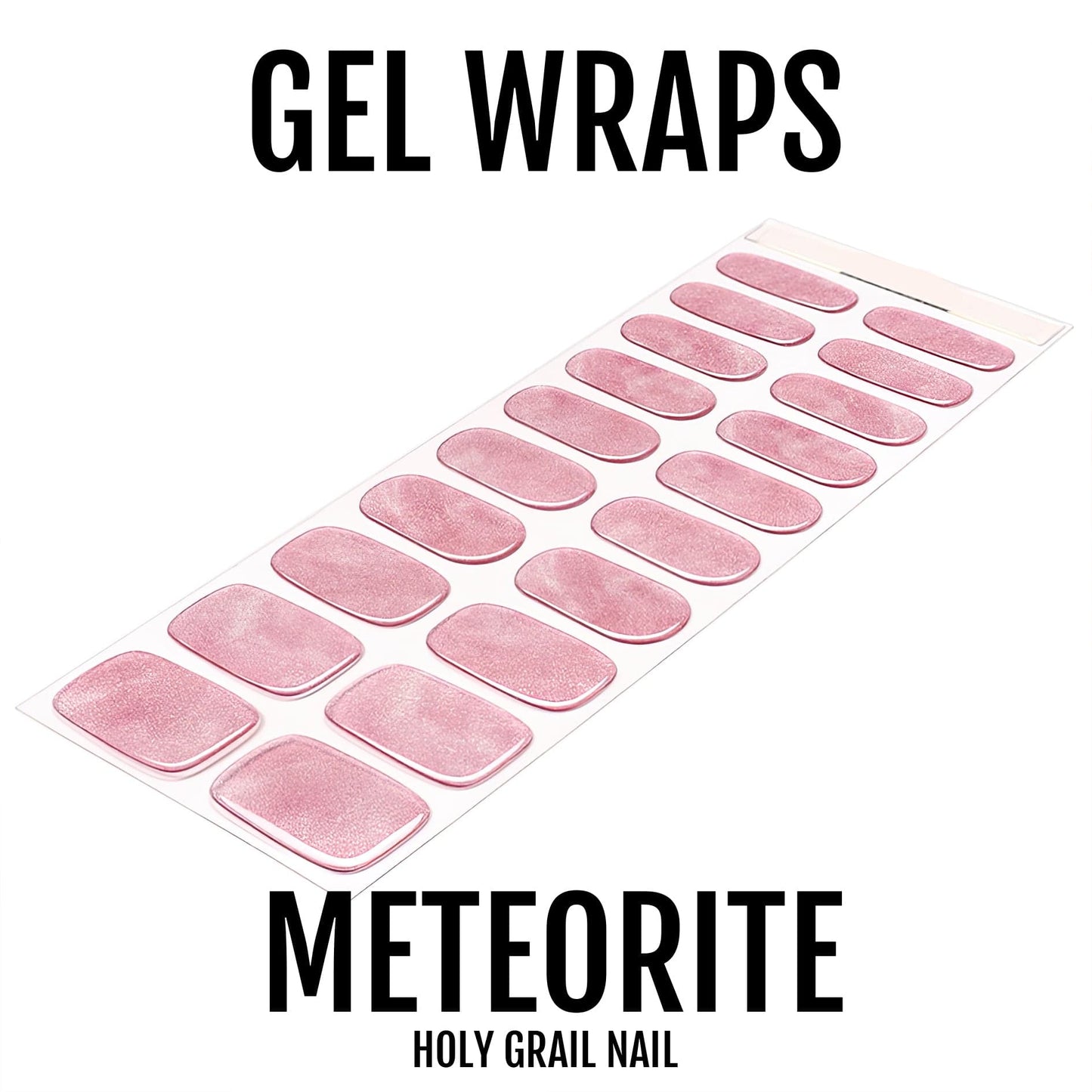 Meteorite gel nail wraps sheet displaying pink purple glitter strips for at-home nail art