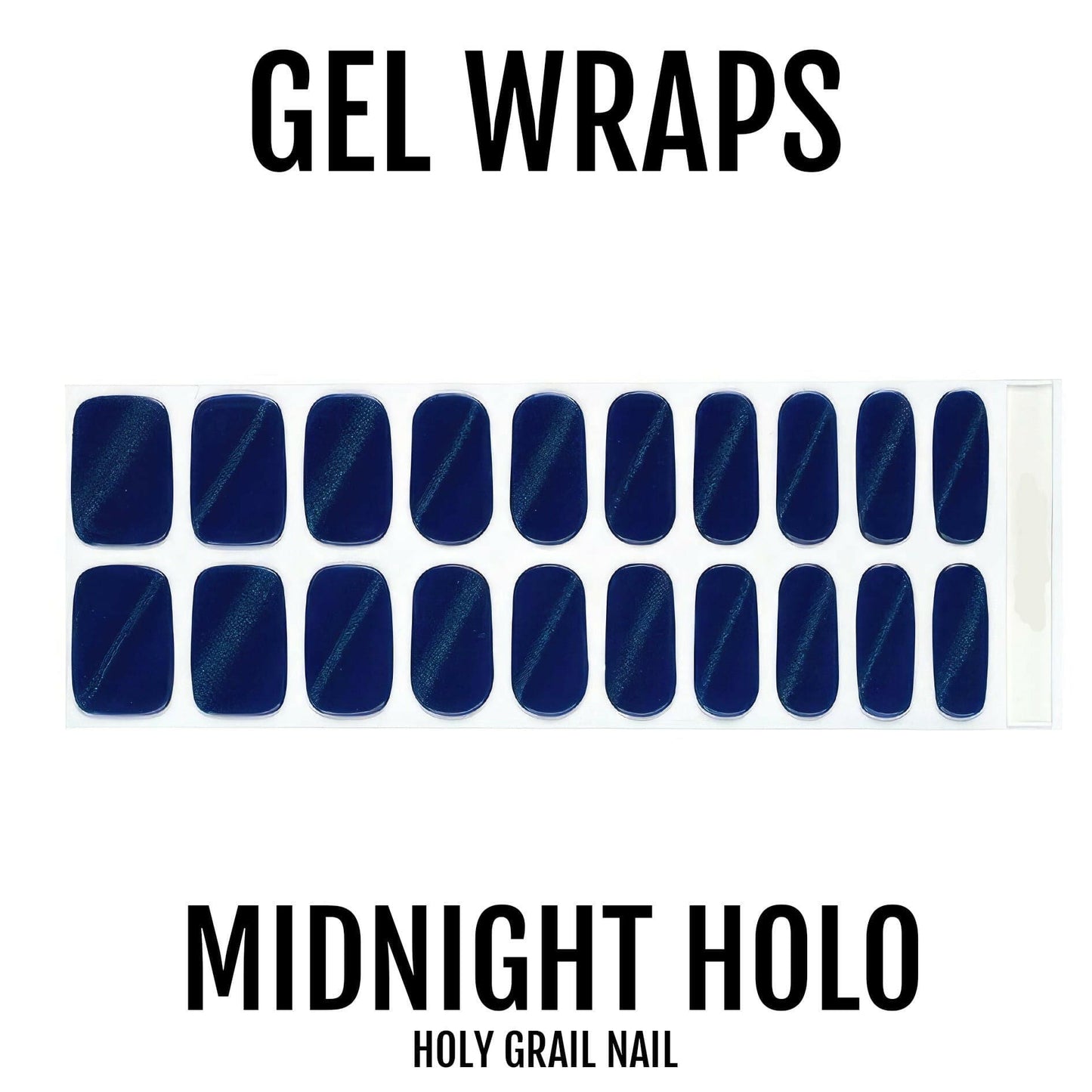 Navy holographic gel nail wrap sheet with 20 dark blue iridescent nail covers