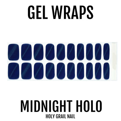 Navy holographic gel nail wrap sheet with 20 dark blue iridescent nail covers