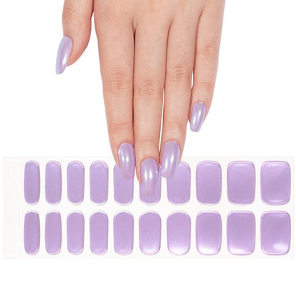Purple chrome gel nail wraps set showing individual nail sizes with mirror glaze finish