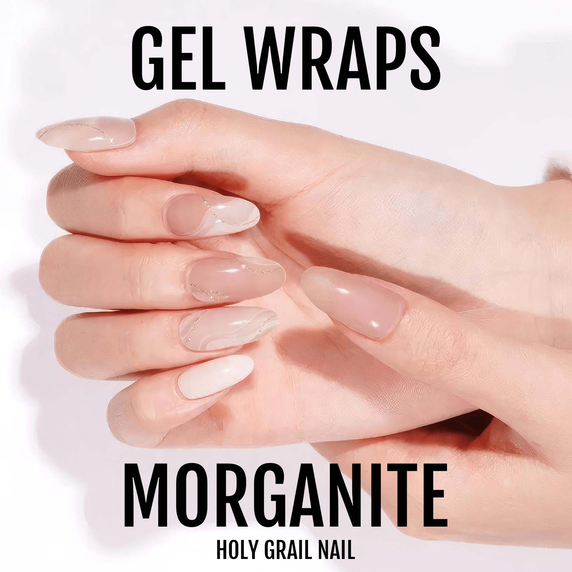 Champagne nude gel nail wraps showing natural marble pattern on fingertips