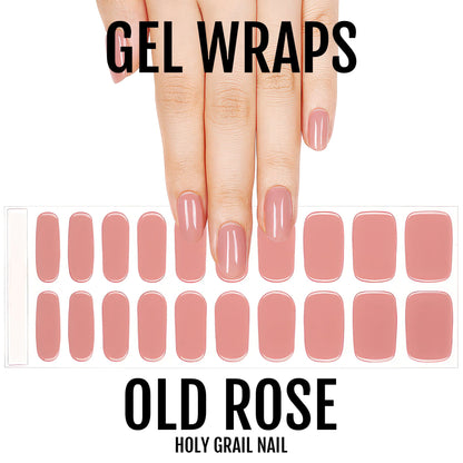 Old rose gel nail wraps sheet with dusty pink solid colour nail art strips