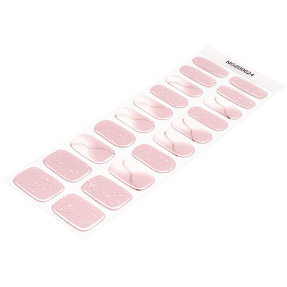 Pink shimmer gel nail wraps with glitter finish for bridal manicure