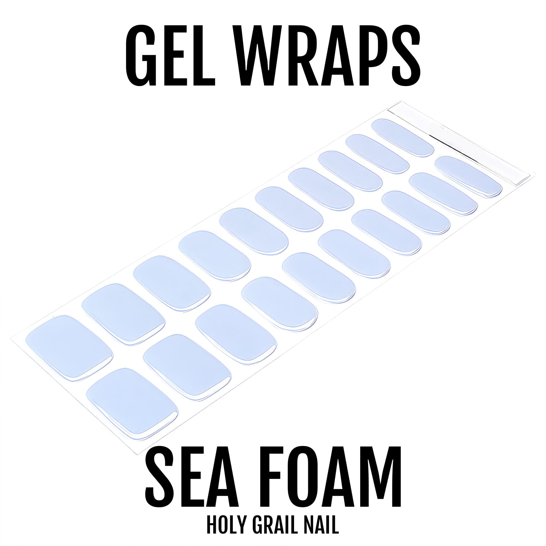 Sea foam blue gel nail wraps in pastel powder blue shade for at-home manicure