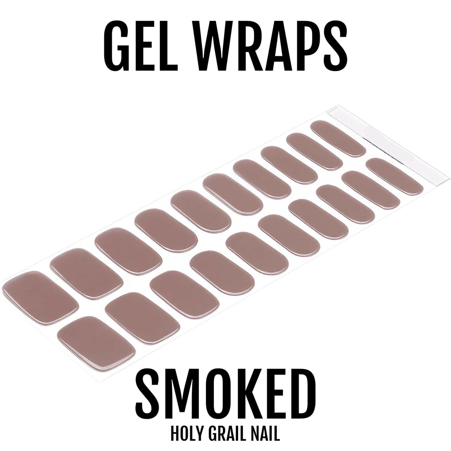 Smoked brown gel nail wraps sheet showing 22 semi-cured gel nail pieces