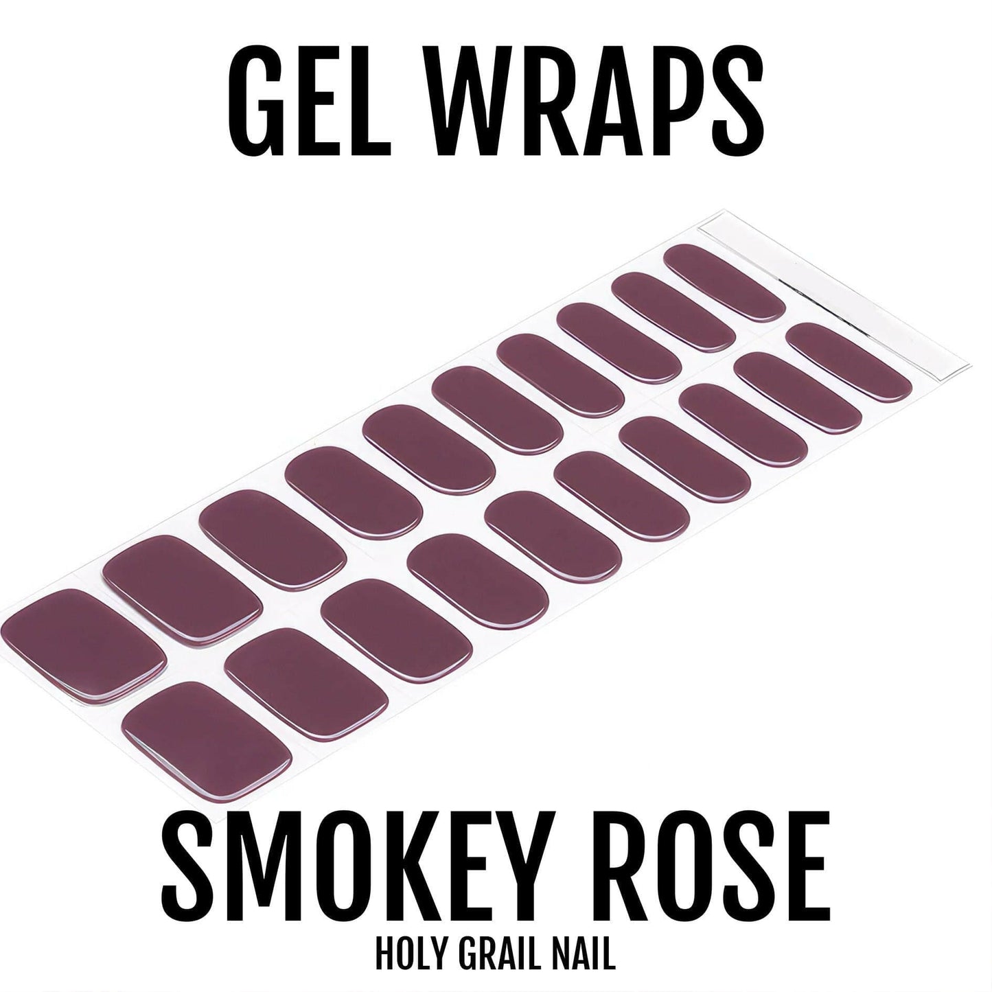 Smoky rose gel nail wraps in muted mauve purple shade for elegant at-home manicure