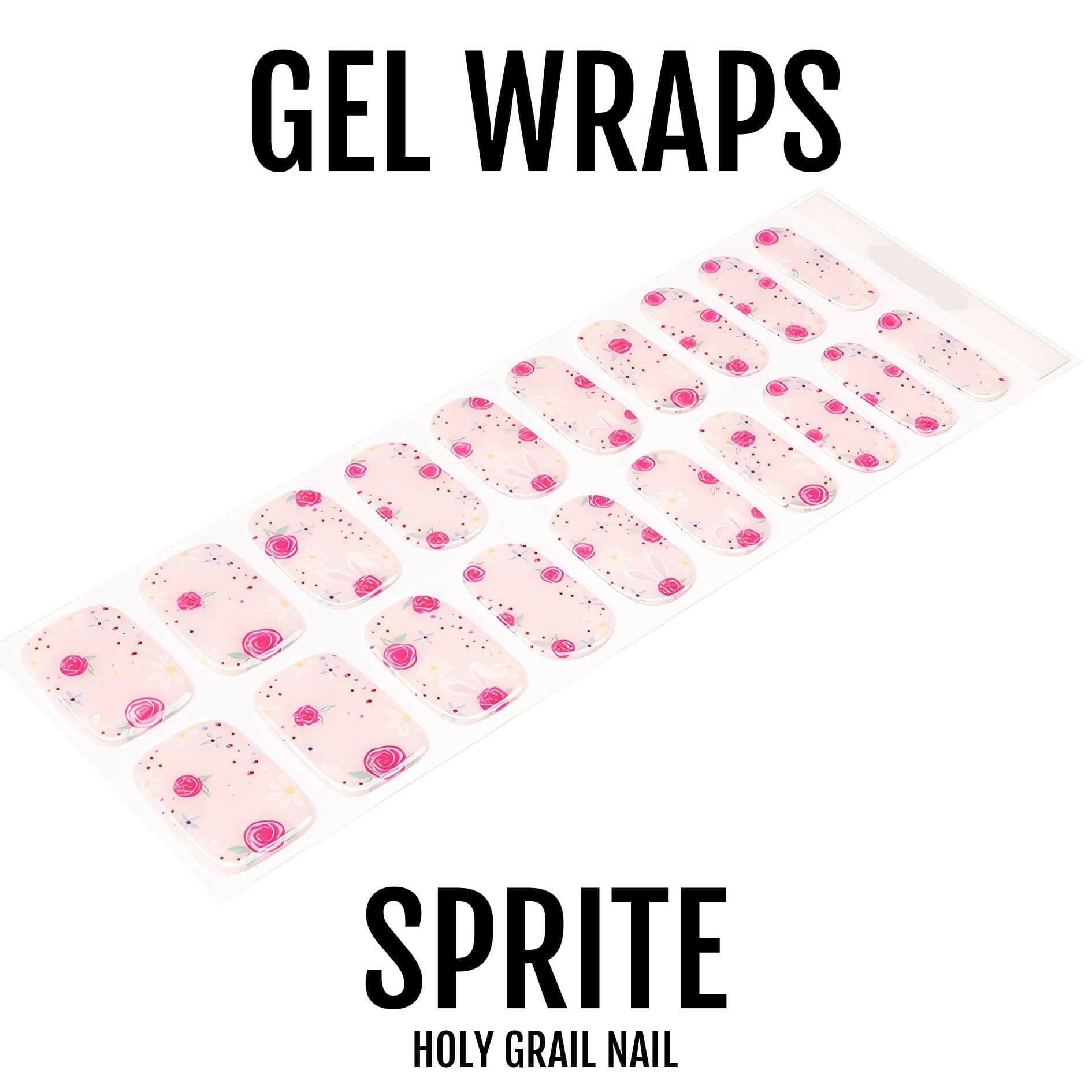 Full sheet of pink floral gel nail wraps with polka dot pattern for DIY manicure