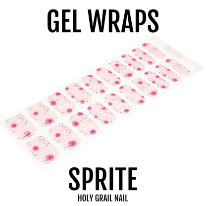 Full sheet of pink floral gel nail wraps with polka dot pattern for DIY manicure