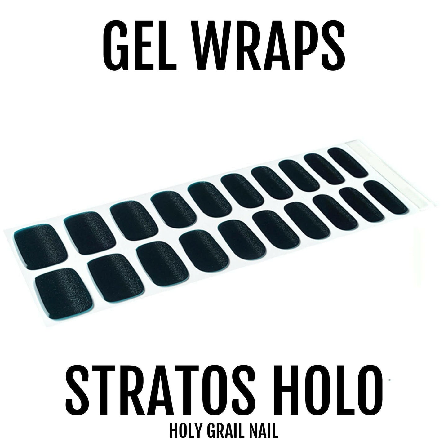 Dark teal holographic gel nail wraps arranged in rows showing chrome finish