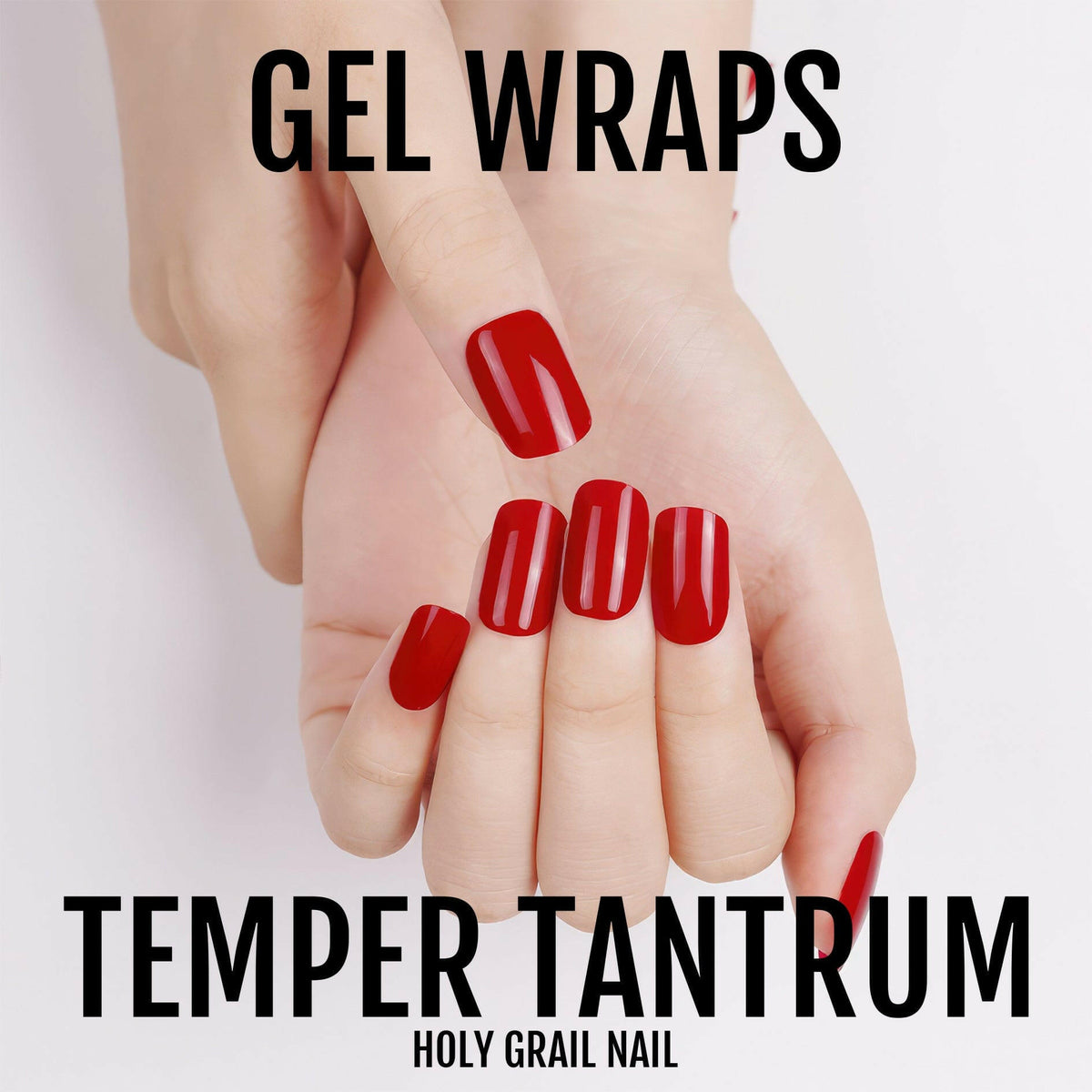 Red gel nail wraps on both hands displaying glossy crimson finish