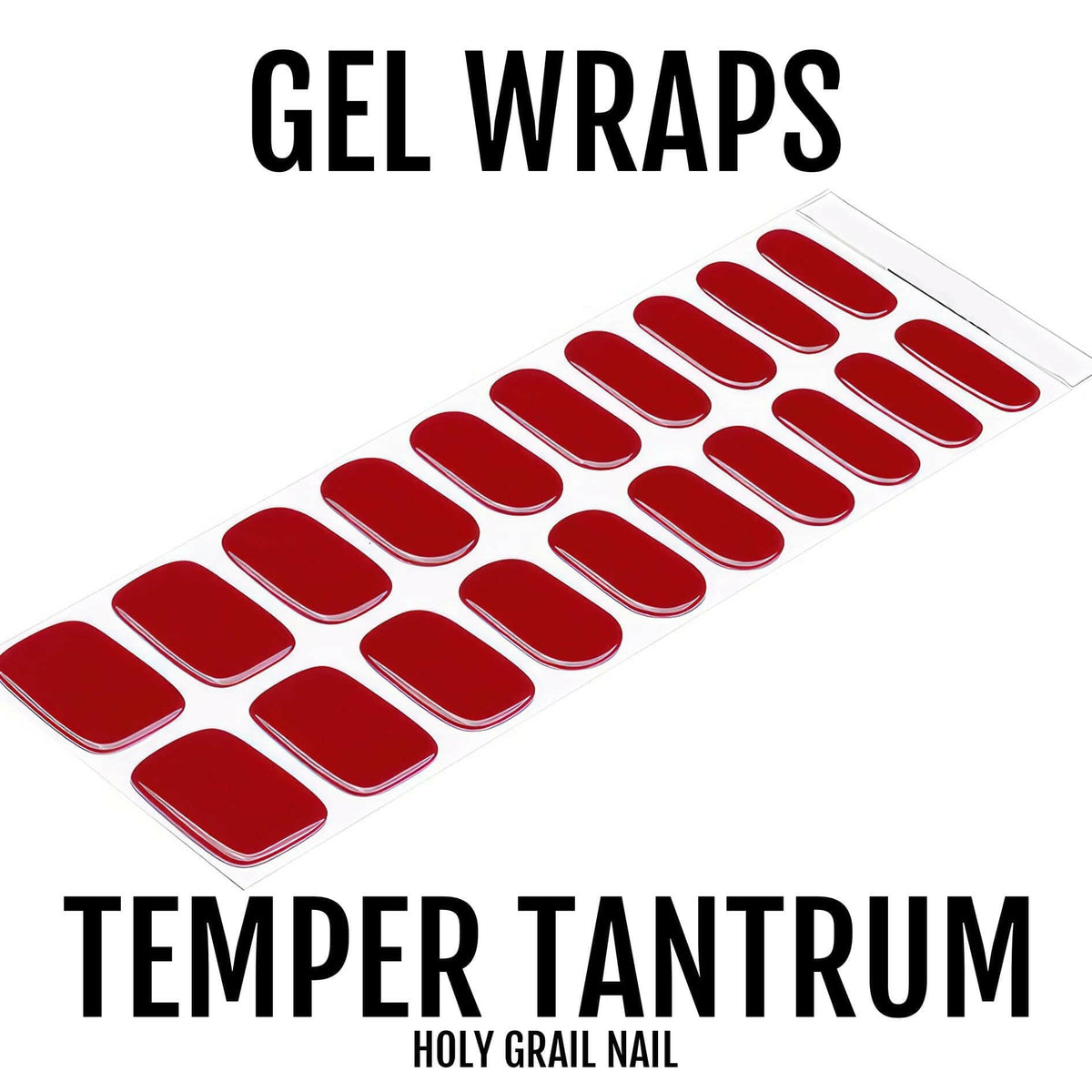 Red gel nail wraps sheet showing crimson glossy finish nail art strips