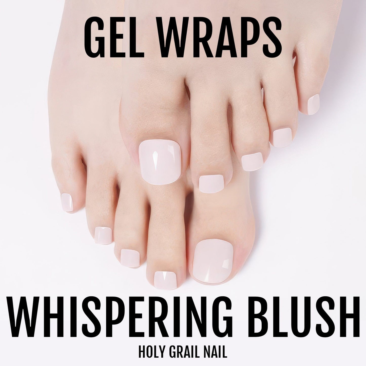 Soft pink nude gel pedicure wraps on feet for natural at-home manicure look